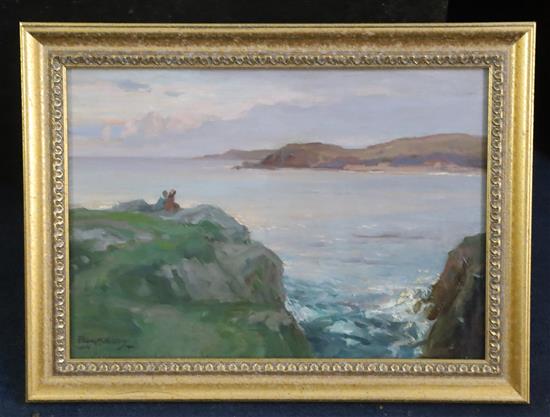 § Frank McKelvey (1895-1974) Figures seated on sea cliffs 11.5 x 16.5in.